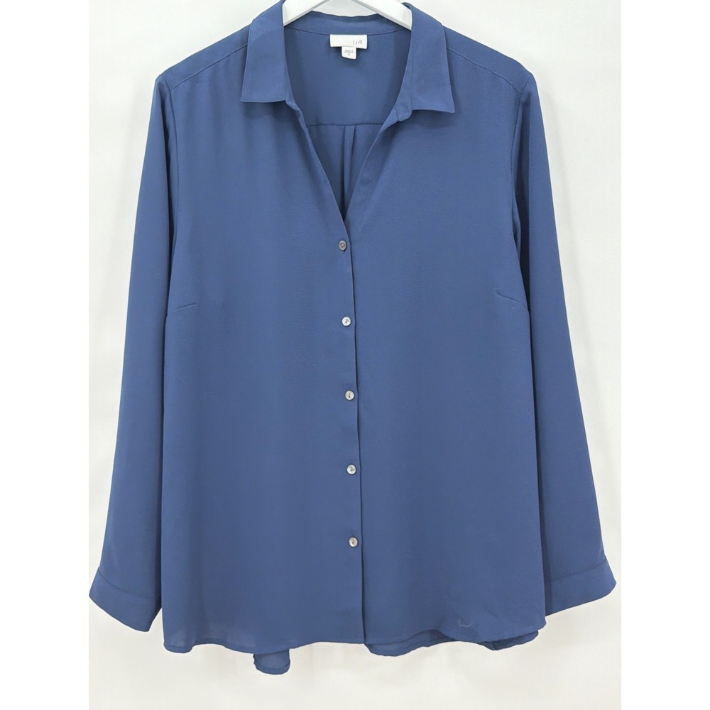 J. Jill XL Blue Long Sleeve Button Down Blouse Crepe Top
